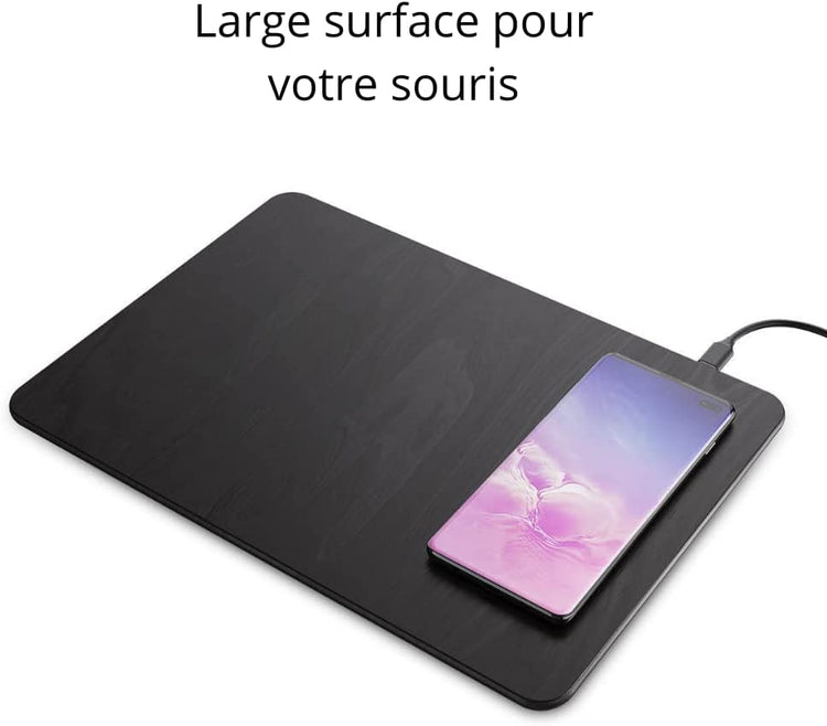 Tapis de Souris Ultra Fin Chargeur à Induction Qi sans Fil pour Smartphone NOIR