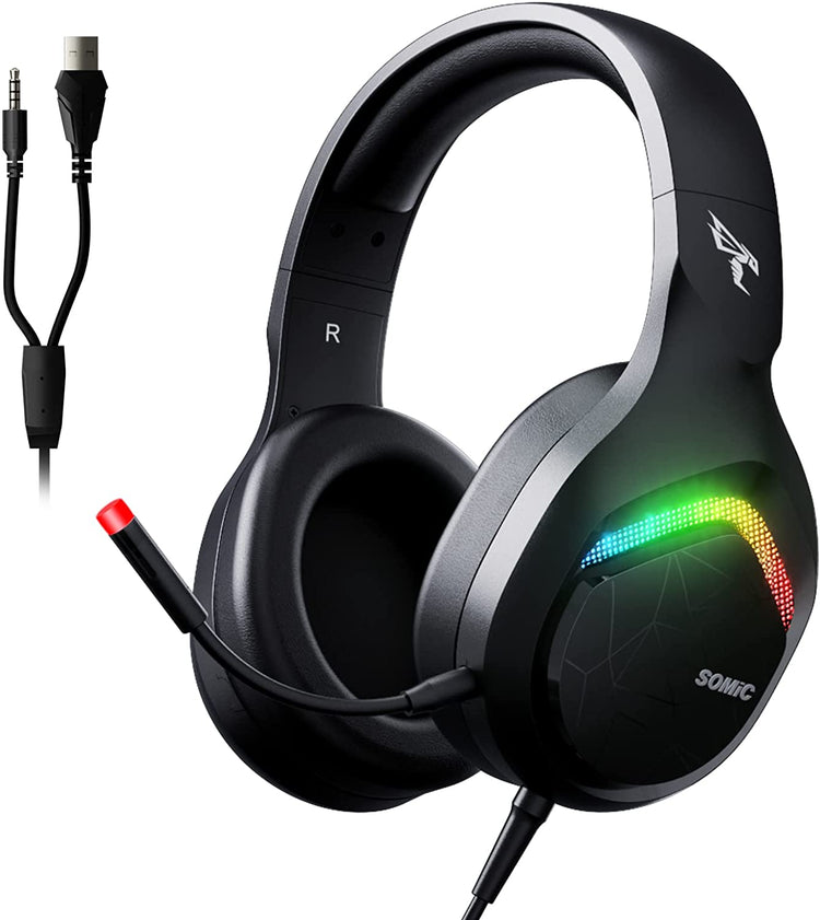 Casque de Jeu Prise 3,5 mm sur Casque avec lumière LED avec Microphone