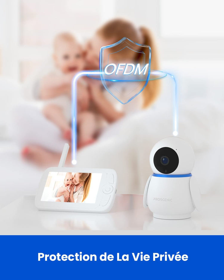 Babyphone Vidéo 1080P Rechargeable 3600mAh Ecran 5" Vision Nocturne Audio Bidirectionnel