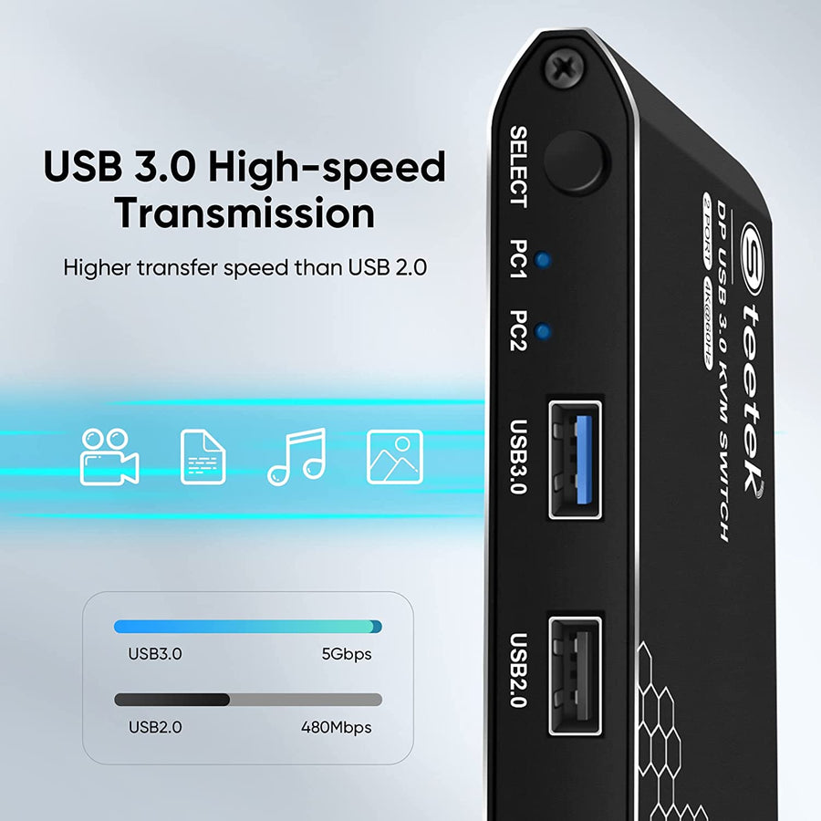 KVM Switch DisplayPort 4K60Hz Displayport Switch DP KVM 2 PC 1 Monitor Switch interrupteur