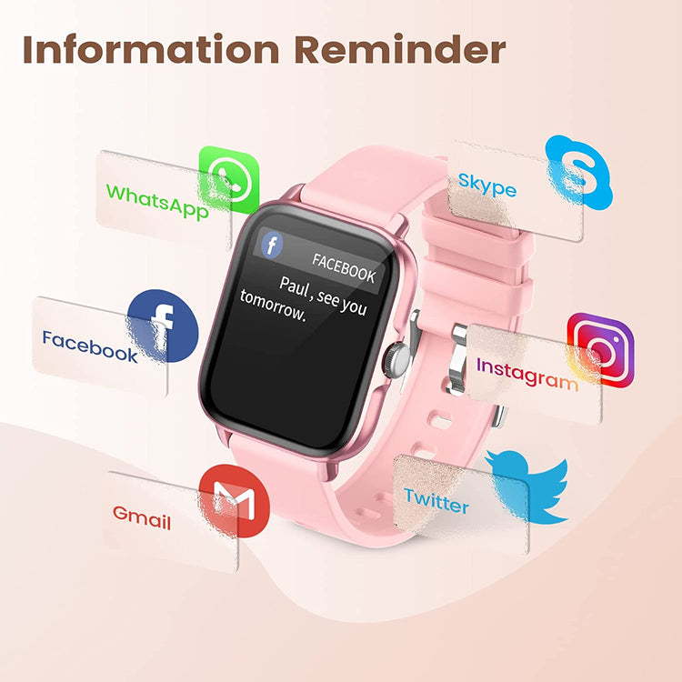 Montre Connectée Femme avec Appels Numérotation Bluetooth Ecran 1.7'' 28 Modes Sportifs ROSE