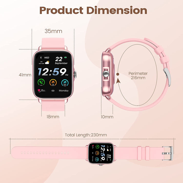 Montre Connectée Femme avec Appels Numérotation Bluetooth Ecran 1.7'' 28 Modes Sportifs ROSE