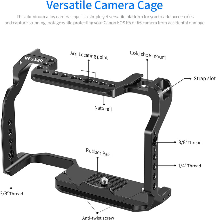 Cage pour Caméra Stabilisateur Plateforme DSLR en Alliage d'aluminium Filetage 1/4" et 3/8"