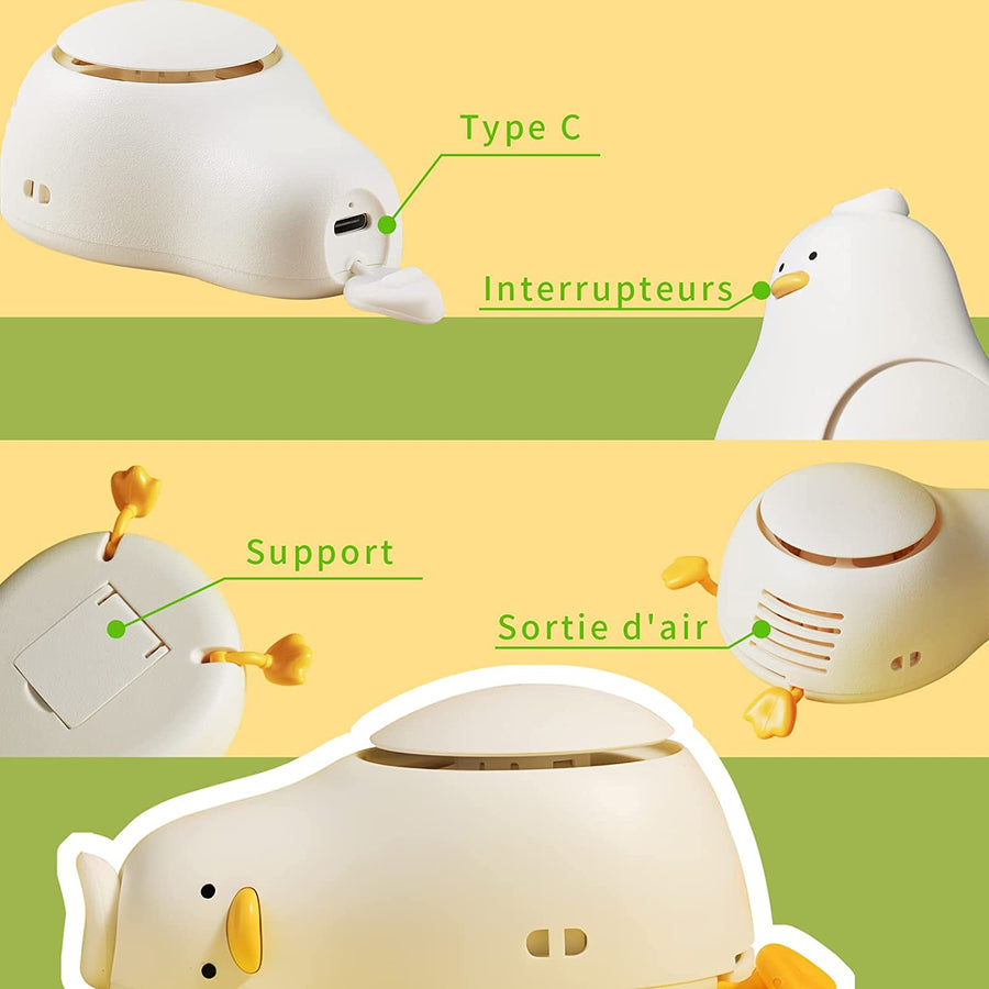Ventilateur de Poche De Cou Sans Lame Rechargeable USB 3 Vitesse Forme Canard Cordon Réglable