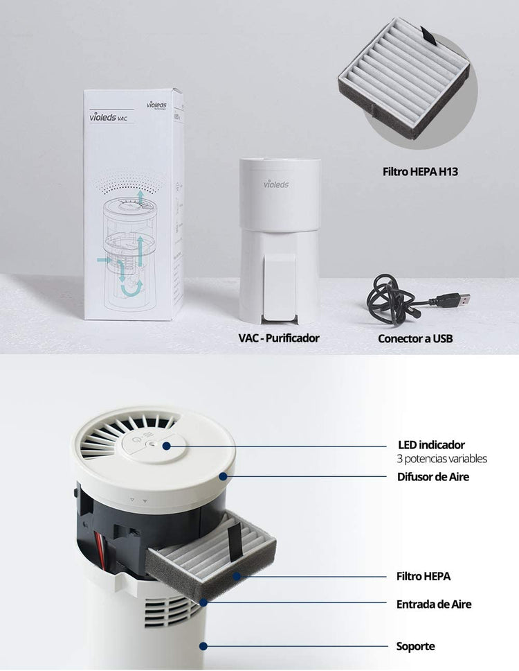 Purificateur Air Système UV-LED Bactericide Virucide Portable Confort Air Sain Filtration Air