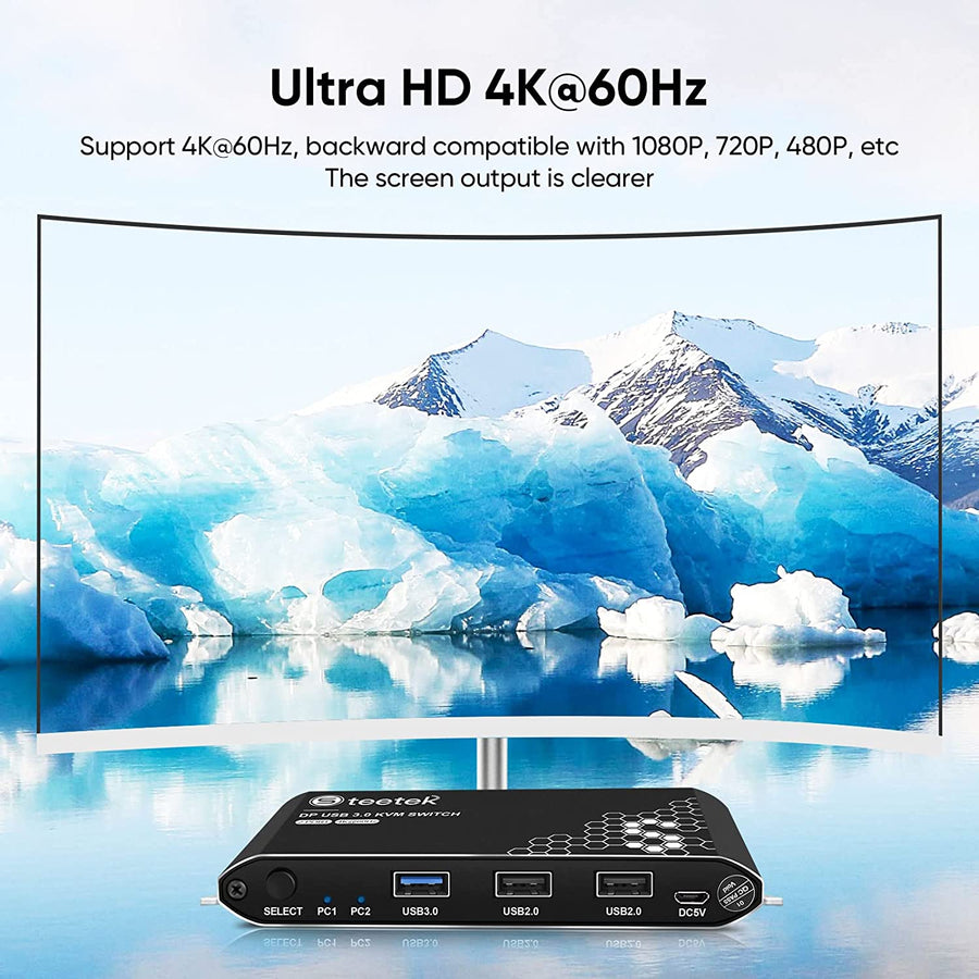 KVM Switch DisplayPort 4K60Hz Displayport Switch DP KVM 2 PC 1 Monitor Switch interrupteur
