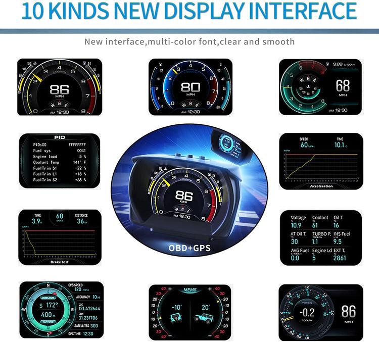 Display GPS 2-Systems+Inclinometer Smart Gauge RPM Tachymètre Odomètre Turbo/Turbine Pression