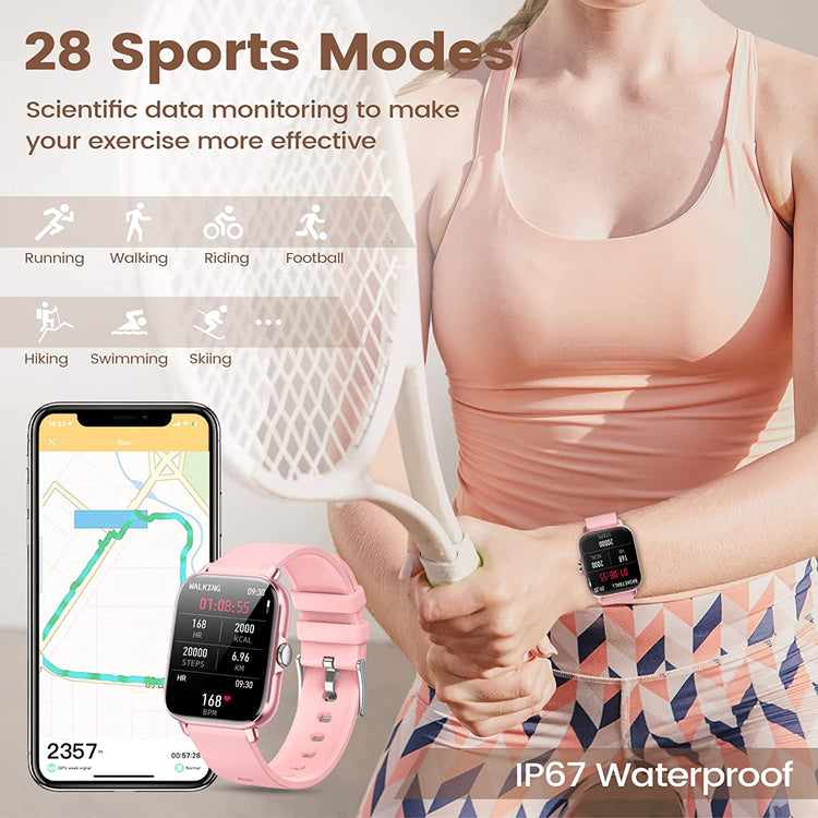 Montre Connectée Femme avec Appels Numérotation Bluetooth Ecran 1.7'' 28 Modes Sportifs ROSE