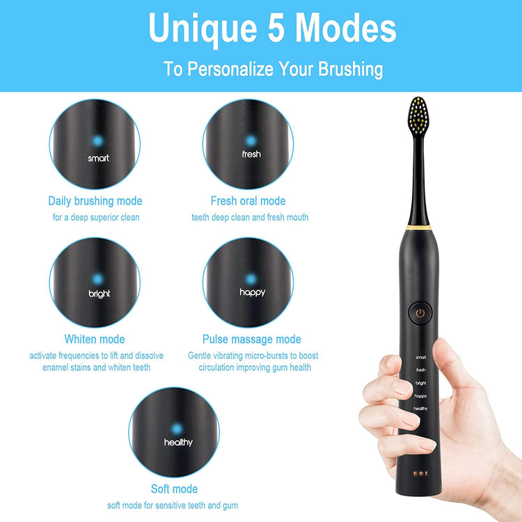 Brosse À Dents Électrique Rechargeable Avec 5 Modes de brossage 4 Tête de rechange