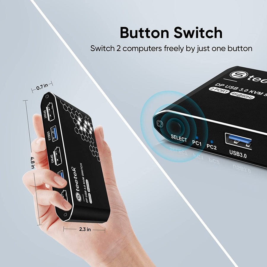 KVM Switch DisplayPort 4K60Hz Displayport Switch DP KVM 2 PC 1 Monitor Switch interrupteur
