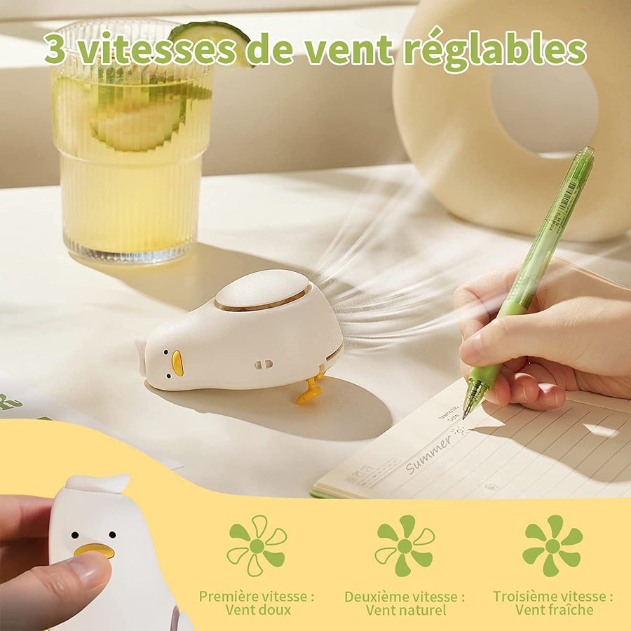 Ventilateur de Poche De Cou Sans Lame Rechargeable USB 3 Vitesse Forme Canard Cordon Réglable