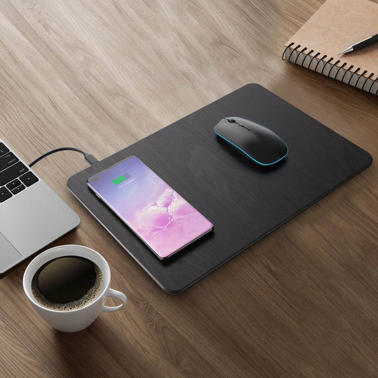 Tapis de Souris Ultra Fin Chargeur à Induction Qi sans Fil pour Smartphone NOIR