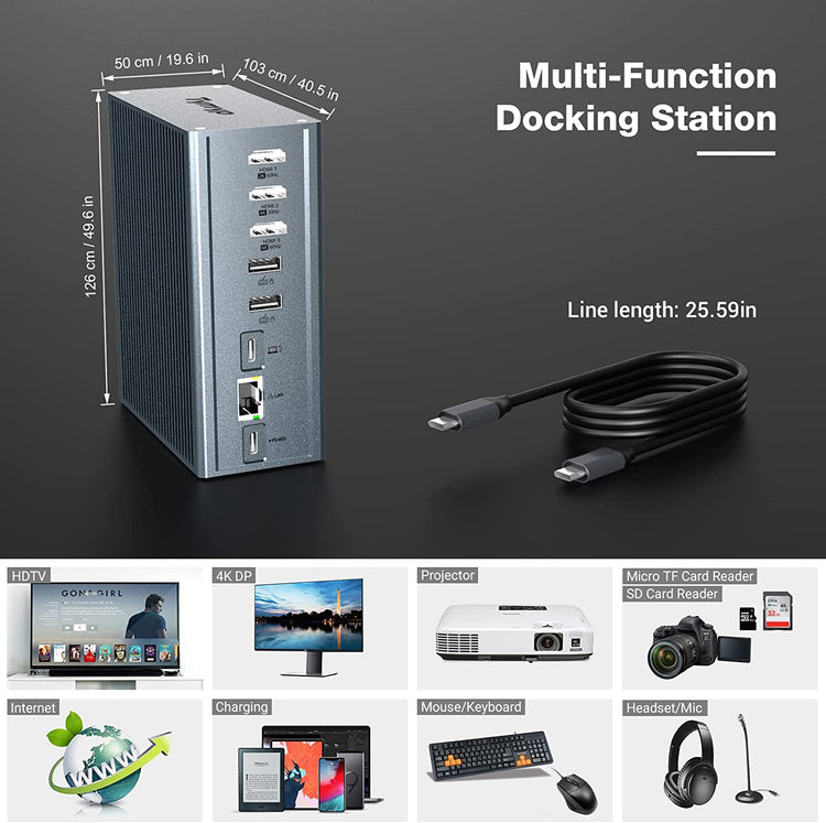 Station d'accueil 16en1 HDMI 100W PD USB-A/C 10Gbps RJ45 Audio Lecteur de Carte GRIS