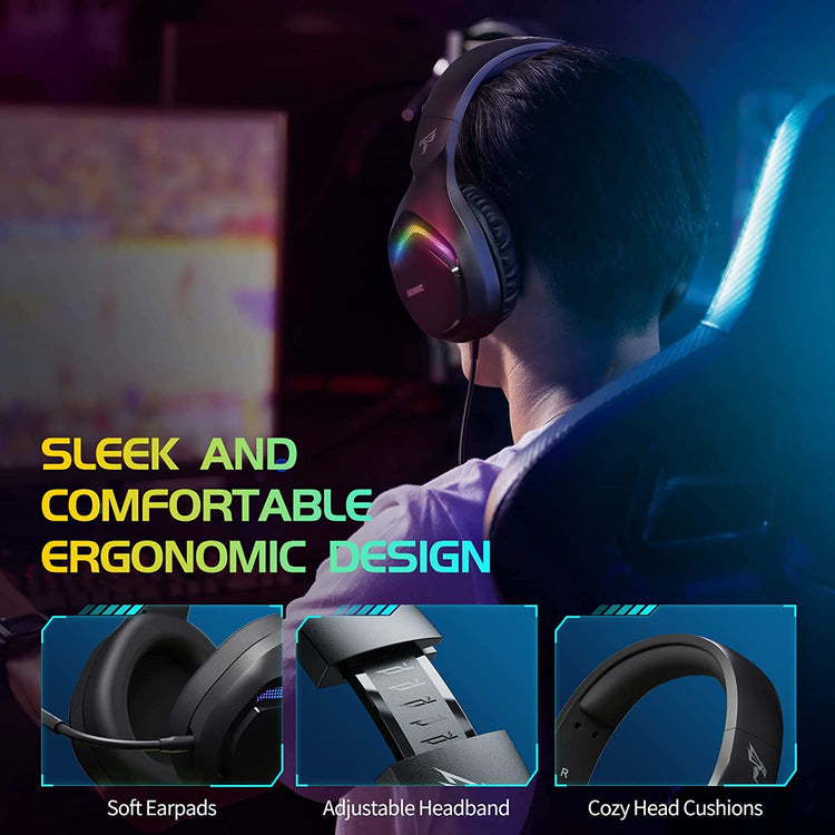 Casque de Jeu Prise 3,5 mm sur Casque avec lumière LED avec Microphone