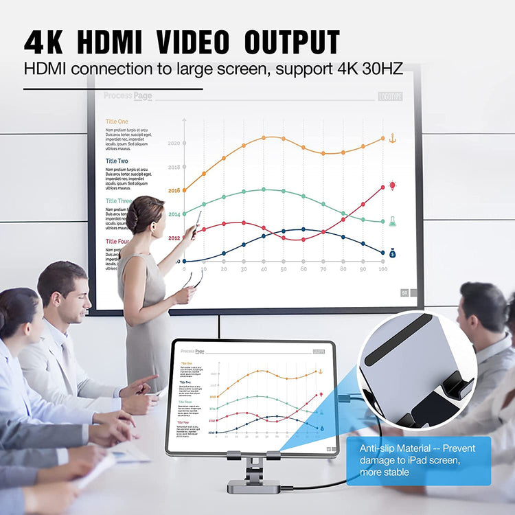 Stand Tablette Station d'accueil USB-C 8 en 1 4K HDMI, USB 3.0, 60W PD, Audio 3,5 mm, SD/TF