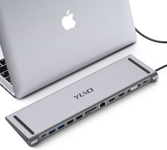 Station d'accueil 13 en 1 4K HDMIx2,VGA x1,USB 3.0x2,USB 2.0x2,SD/TF Gigabit Ethernet Audio