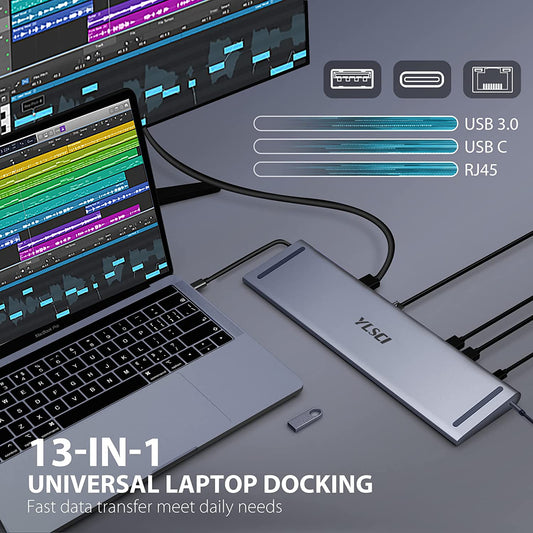 Station d'accueil 13 en 1 4K HDMIx2,VGA x1,USB 3.0x2,USB 2.0x2,SD/TF Gigabit Ethernet Audio