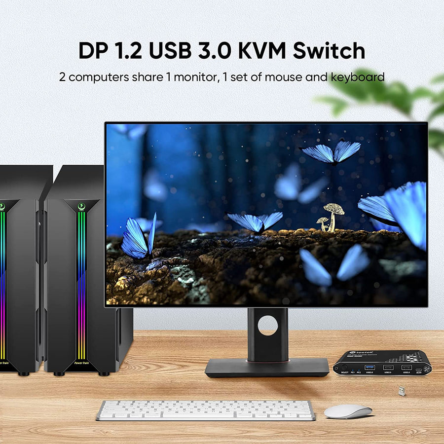 KVM Switch DisplayPort 4K60Hz Displayport Switch DP KVM 2 PC 1 Monitor Switch interrupteur